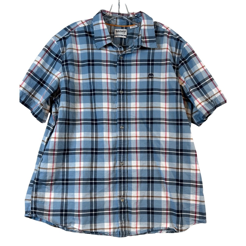 Timberland Mens XXL Regular Fit Short Sleeve Plaid Button Down Shirt Gorpcore